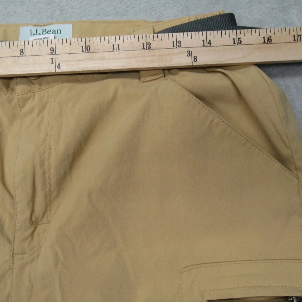 LL Bean Pants Mens Small Tan Flex Waist Belted Cargo SunSmart Hiking 30x33